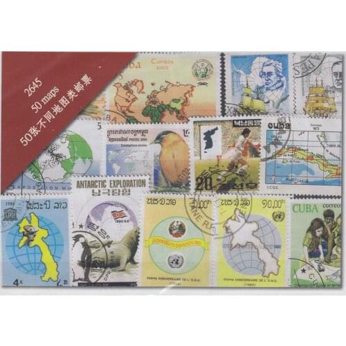 50 PCS / Lot , Topic Map World Wide Unussed Postage Stamps With Post Mark In Good Condition For collectin