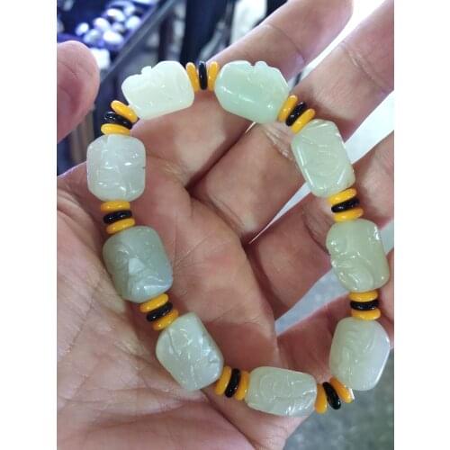 Lucky Jade bead bangle Carven arhat rosary Bracelet Nature He Tian Jade Bless Amulet churinga