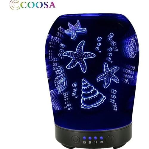 COOSA Beautiful 3D Glass Jellyfish Pattern Air Humidifier 100ml Aroma Diffuser 7 LED Color Changing Cool Mist Maker for Bedroom