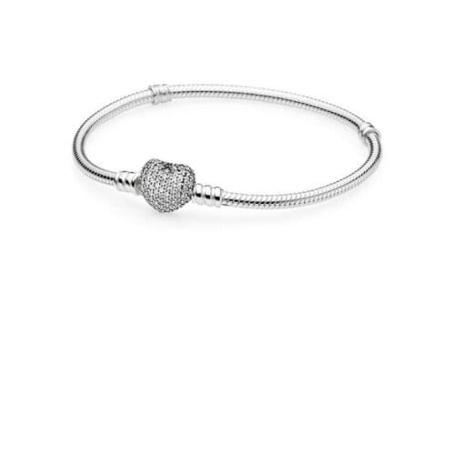 Heart Shape Buckle Snake Chain DIY Crystal Bracelet Fit Original Charms Bracelet Women Jewelry