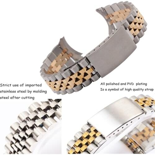 13 17 20 21mm 316L Stainless Steel Two Tone Gold Silver Middlegold Watch Band Strap Oyster Bracelet For Datejust Series