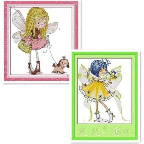 Everlasting Love Elve Walking Dog Ecological Cotton Chinese Cross Stitch Kits 11CT Clear Stamped Printed DIY Wedding Decoration