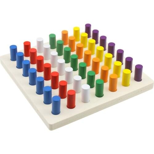 Montessori Sensory Toys 7 Colors Cylinder Blocks with Wood Board Visual Sense Toys for Children Kindergarten Colors Training 2-4