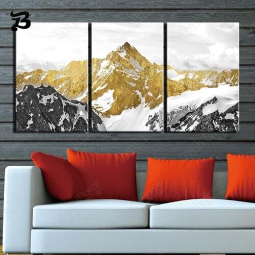 Canvas Painting 3 Piece Wall Art Landscape Snow Mountain Wall Pictures Canvas Posters and Pritns Golden Mountain Home Wall Decor