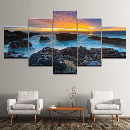 Canvas Painting blue sea sunset sky seascape 5 Pieces Wall Art Painting Modular Wallpapers Poster Print living room Home Decor