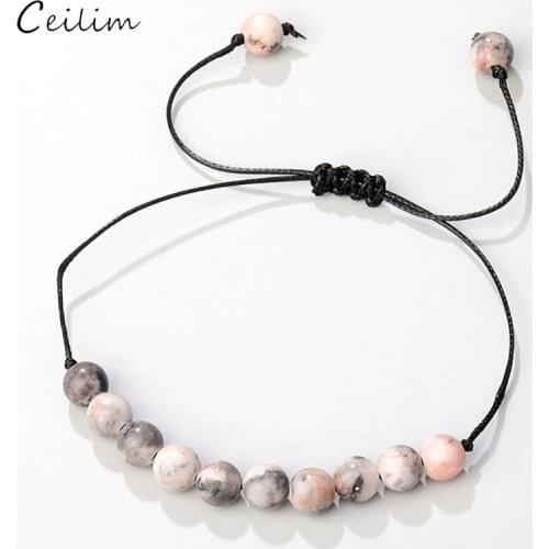 Classic Adjustable Black Rope Chain Bracelet for Women Handmade Natural Stone 6mm Beads Yoga Bracelets Friendship Jewelry
