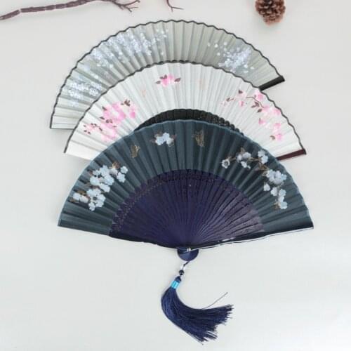 Classical Folding Fan Chinese Vintage Folding Hanfu Anime Cosplay Fan Japanese Silk Flower Hand Fan Portable Abanicos Para Boda