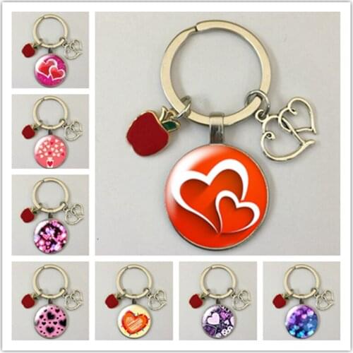 Colorful Heart-shaped Love Romance Valentines Day Glass Cabochon Keychain Car Keychain Keyring Charm Gift Keychain