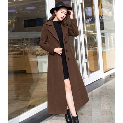Women Single Breasted Mid-length Woolen Blends Coat Sashes Korean Loose Thicken Warm Jacket Outerwear Oversized Female