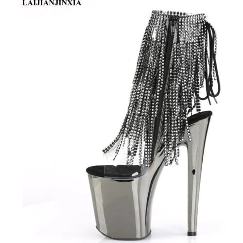 LAIJIANJINXIA New Electroplated Waterproof Platform 20cm High-heeled Boots Beaded Upper High Heels Model Pole Dancing Shoes
