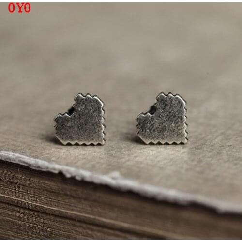 International standard genuine 925 sterling silver super cool pixel heart-shaped ear jewelry