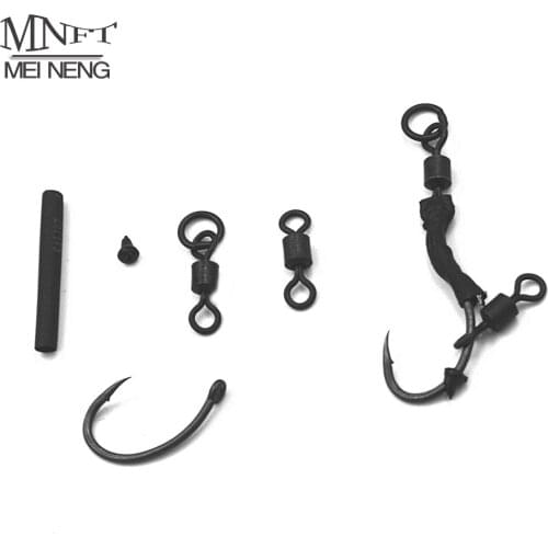 MNFT 50 Set Non-stick Coating Hook Quick Change Swivels Hook Stops Shrinking Tube Made Hair Combi Rig Accessories Tackle Ronnie