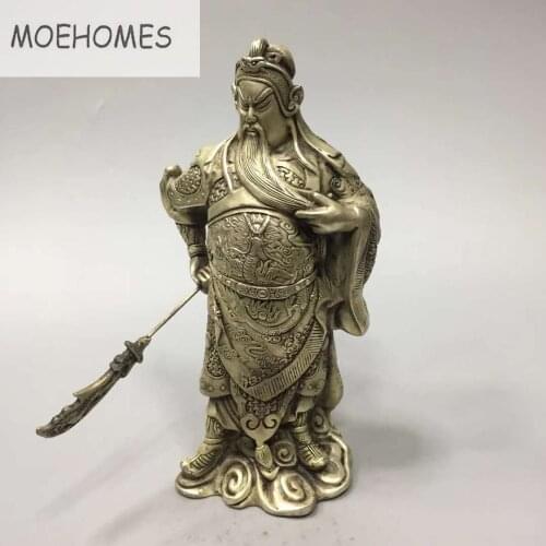 MOEHOMES Chinese Silver Dragon Head Loyalism Warrior GuanGong Guan Yu God Statue metal handicraft