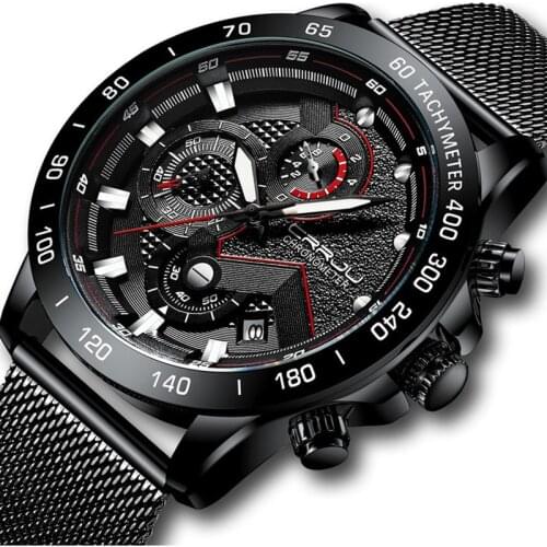 Mens Sports Timing Stainless Steel With Business Watch Waterproof Calendar Fashion Multi-Functional Large Dial Quartz Watch