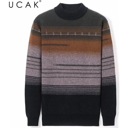 UCAK Brand WInter Warm Sweaters Men Clothing New Streetwear Pure Merino Wool Sweater Pull Homme Casual Pullover Colthes U3204