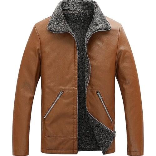 NEW 2019 Business casual Mens Leather Jackets Winter Warm Fleece Coats Thick Outerwear Zipper Jacket M-5XL large number stock