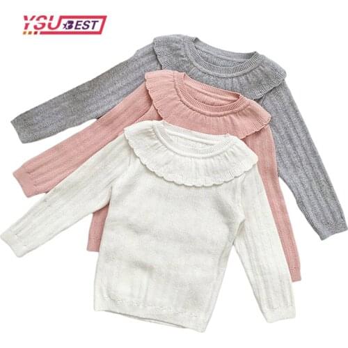 New 2021 Autumn Kids Girls Long Sleeve Lotus Leaf Collar Knit Sweater Winter Children Clothing Baby Kids Girls Pullover Sweaters