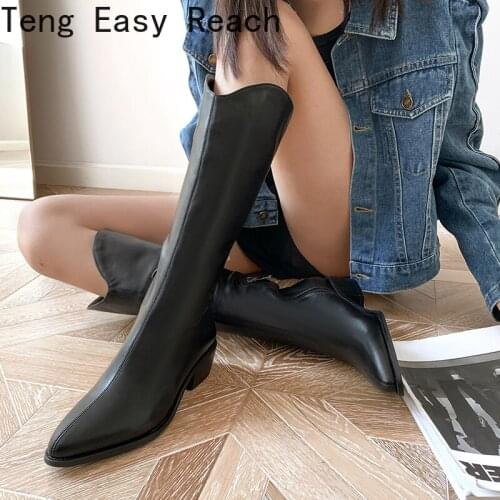 New Winter Knee High Boots Women with Thick Boots Long Was Thin Woman High Simple Female Boots White Plus Size 33-43