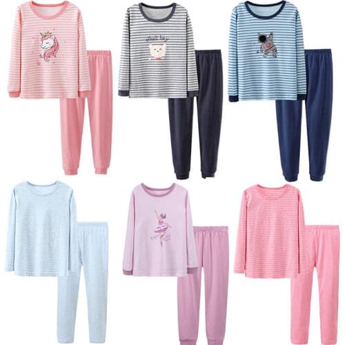 Baby Girl Clothes Unicorn Childrens Pajamas Sets For Kids Autumn Cartoon Sleepwear Boy Striped Nightwear Teen Pajamas For 4-12Y