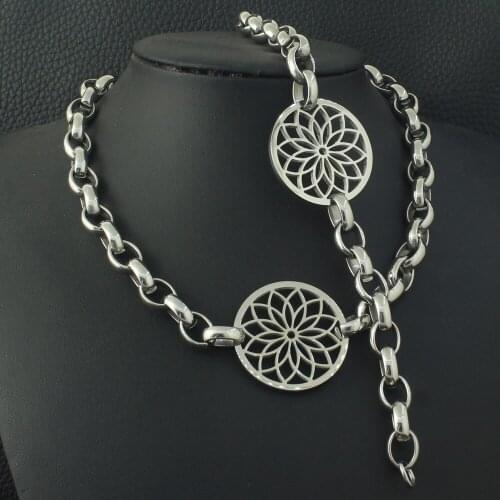 Wholesale Stainless Steel Vintage Jewelry Round Silver Color Bracelet Necklace Sets For Woman SGEZAKCF