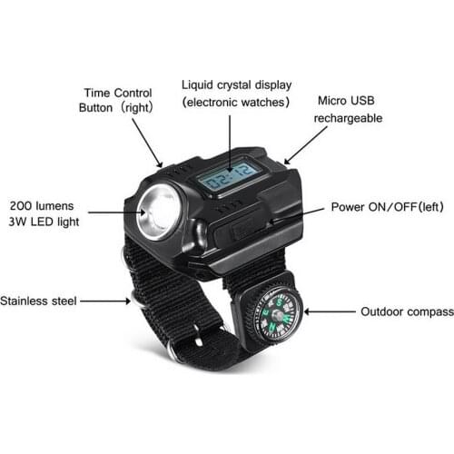 By dhl 100pcs useful Watch Flash Light Led watch LED Wristlight Rechargeable Lamps Lantern Waterproof Wrist Lighting Torch