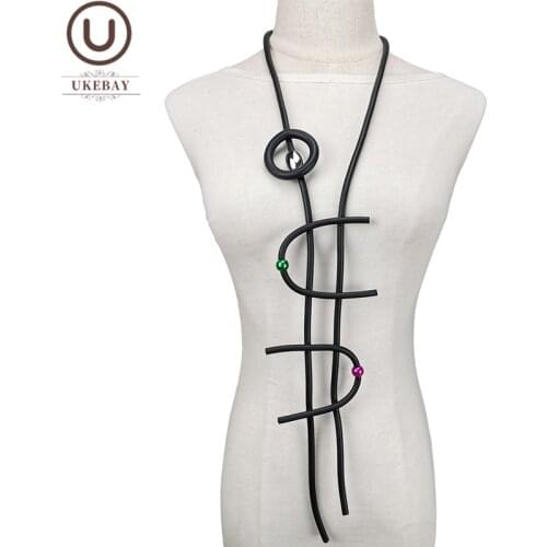 UKEBAY New Big Statement Necklaces Women Long Pendant Necklace Rubber Jewelry Pearl Accessories Woman Bead Vintage Clothes Chain