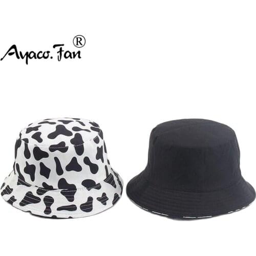 Dairy Cow Striped Bucket Hat Two Side Wear Unisex Cute Bob Caps Hip Hop Gorros Men Women Panama Cap Beach Fishing Outdoor Sunhat