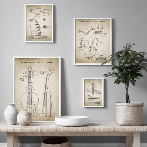 Cello patent print Vintage Poster Wall Art Prints Canvas Painting Nordic Posters And Prints Wall Pictures For Living Room Decor