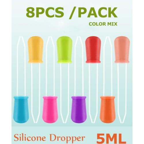 5ml Clear Silicone Baby Medicine Feeder Dropper Graduated Pipette Liquid Food Dropper School Lab Supplies Random Color 3-8PCS