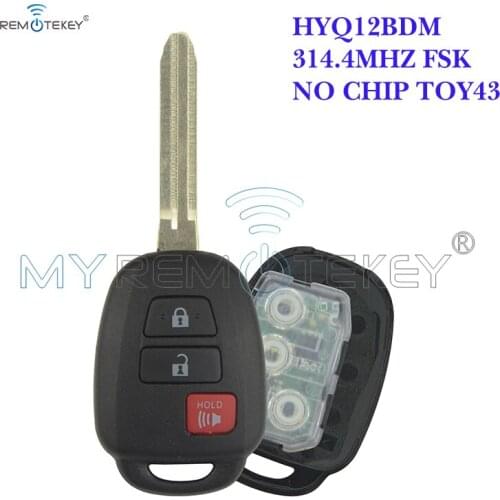 Remtekey No chip HYQ12BDM Remote head key 3 button toy43 blade 314.4Mhz for Toyota RAV4 Prius C 2013 2014 2015
