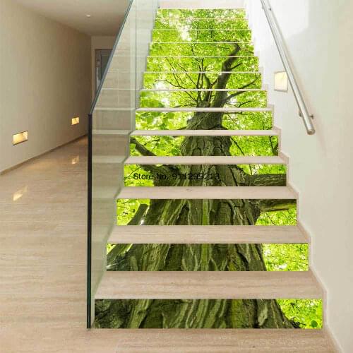 PVC Waterproof Vinilo Decoracion Escaleras Stair Steps Stickers Large Tree Stair Decals Green Bedroom Living Room Home Design 3D