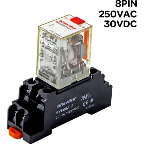 Relay Coil General DPDT 8 pin Mini Electromagnetic Relay Switch with Socket Base AC48V 110V 230V 380V