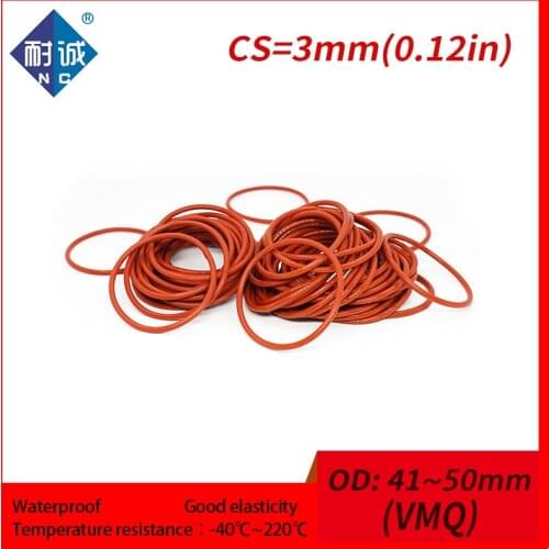 2PCS/lot Silicone rubber oring Red VMQ CS 3mm OD 41/42/43/45/48/50mm Gasket Silicone Oring waterproof Silica gel