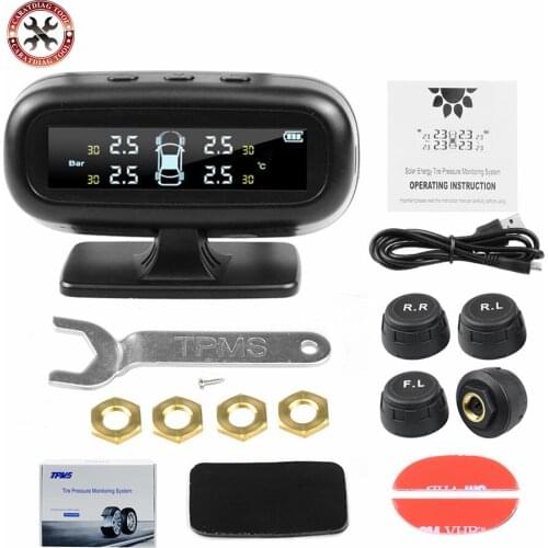 Universal 4 tyres car tire pressure monitoring systems external sensors auto wheel pressure gauge tester security alarm bar psi