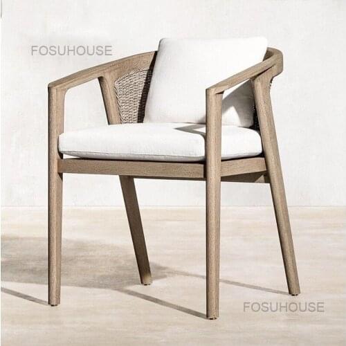 Solid Wood Backrest Rattan Outdoor Chairs Luxury Leisure Armchair Outdoor Furniture Nordic Water Proof Beach Chair Camping Chair