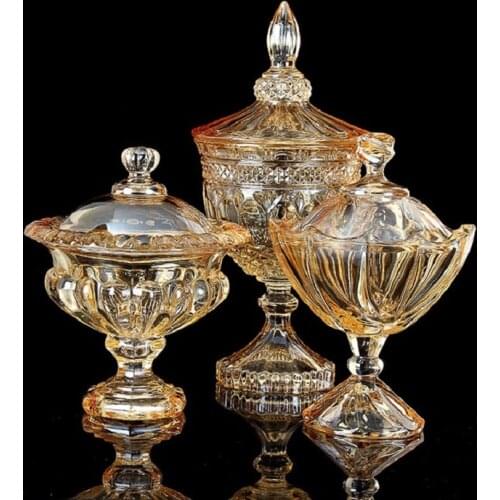Wedding decoration Candy jar palace amber relief with lid glass sugar jar amber dried fructose box living room furnishings