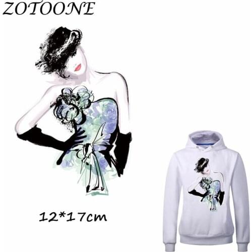 ZOTOONE Iron on Patches Pertty Girl Heat Transfer Patches for Clothing T Shirt Beaded Applique Clothes DIY Accessory Decoration