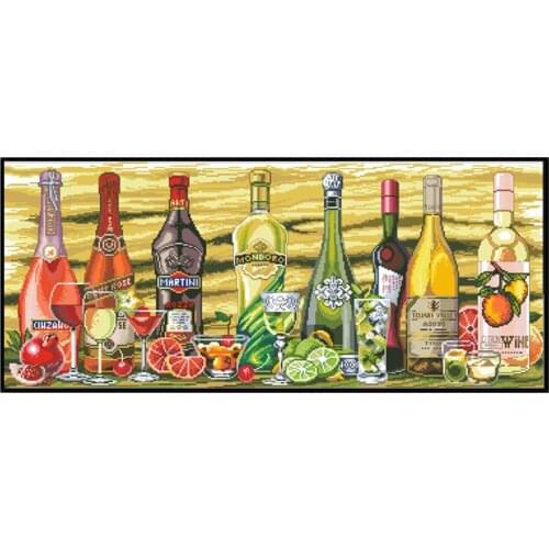 All Kinds of Wine Cross Stitch Kits Printed Fabric Embroidery Needlework Sets 11CT 14CT DIY Handmade Crafts Home Decor Paintings