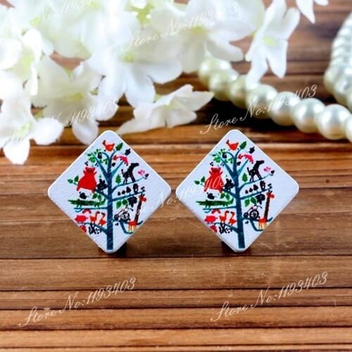 Tree Square Shape High Quality Photo Wood Laser Cut Cabochon to make Rings, Earrings, Bobby pin,Necklaces, Bracelets