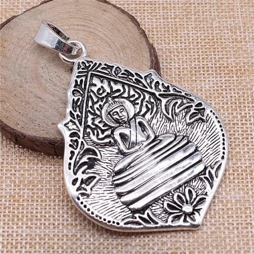WYSIWYG 1pcs 72x54mm Antique Silver Color Buddha Charm Large Buddha Statue Pendant Big Buddha Charm For Jewelry Making