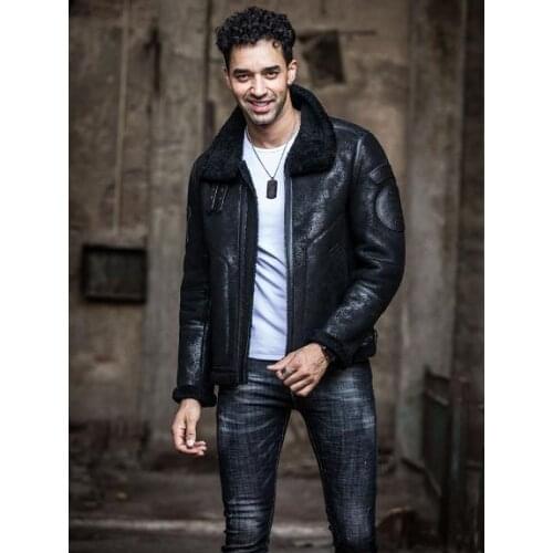 YR!Free shipping.Super Luxurious 2019 B3 man genuine leather jacket.winter sheepskin coat.real fur bomber.natural thick outwear