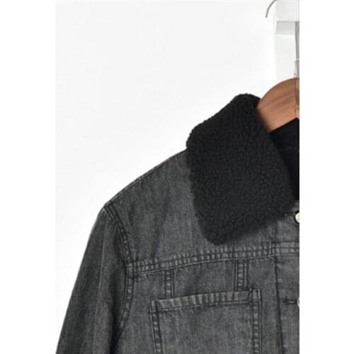 Fur Collar Women Jean Jacket Solid Color Single Breasted Autumn Winter Denim Jacket Outerwear