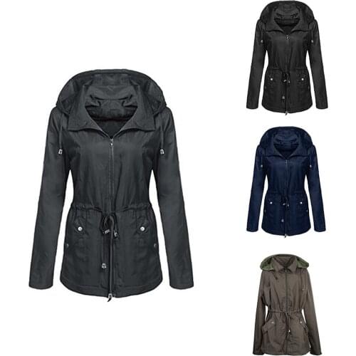 Women Fashion Narrow Waist Waterproof Autumn Coat Jacket Hooded Windbreaker Top 2020 Fashion Long Outwear Slim Hooded Jacket