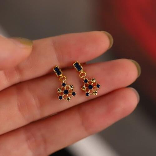 S925 Sterling Silver Snowflake Earrings With Blue Zircon Simple Retro Earrings for Women