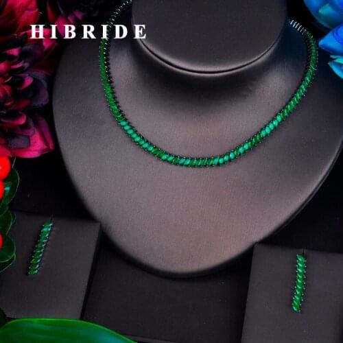 HIBRIDE Luxury Brazil Style Green Cubic Zirconia Jewelry Sets For Women Bride Necklace Set Wedding Dress Accessories N-381