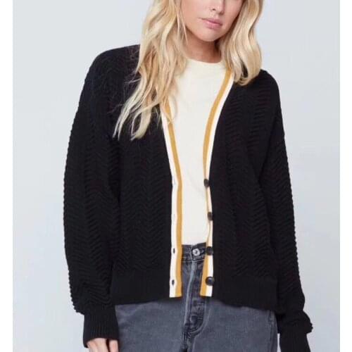 Autumn and Winter V-neck Slim Color Matching Loose Cardigan Women Sweater