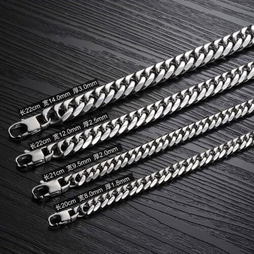 Granny Chic Mens Bracelet Chain Polished Stainless Steel Silver Color Chains Bracelet for Men Curb Cuban Link 8/9.5/12/14 mm