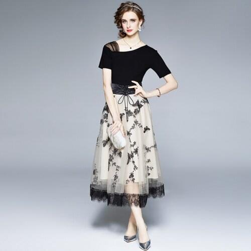 ZUOMAN Women Summer Elegant Embroidery Mesh Dress Suir Set High Quality Long Wedding Party Robe Femme Runway Designer Vestidos