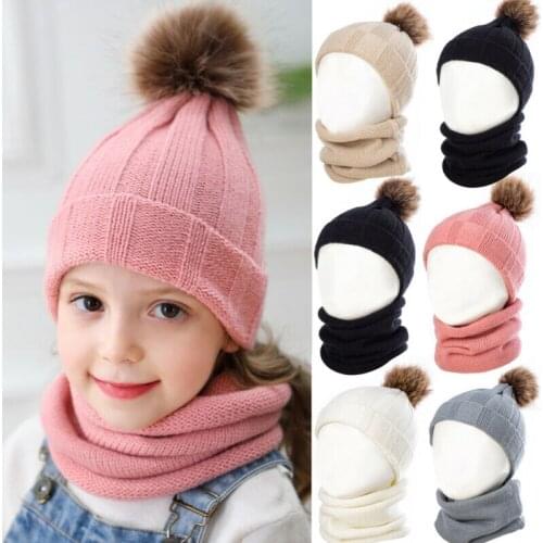 2019 Winter Toddler Kids Girl&Boy Baby Infant Winter Crochet Knit Hat Beanie Cap Scarf 2pcs Set