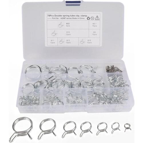 75Pcs/set Automobile Double Wire Fuel Line Silicone Hose Tube Spring Clips Φ7-Φ22 Clamp Assortment Kit Car Accessories
